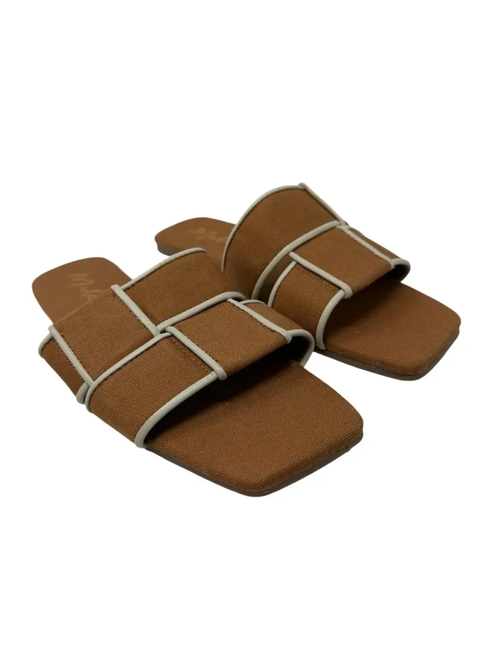 Matisse Biscayne Slide Sandals Woven Square Toe Brown Ivory Women's 7